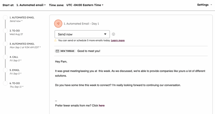 A gif displaying date selection during contact enrollment in the sequences tool.