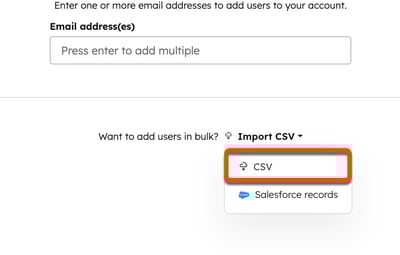 A screenshot showing the Import CSV dropdown menu.