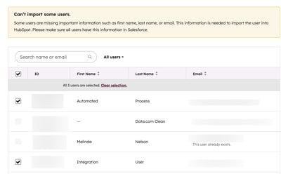 A screenshot showing how to import integration users.