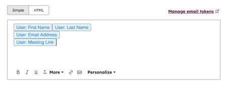 screenshot showing the Email Signature text box for a preset in HubSpot