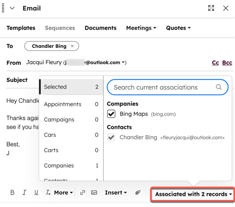 one-to-one-email-associate-records