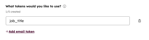 screenshot showing an example of email token for a preset in HubSpot