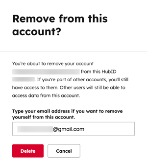 User account removal, displaying the dialog box to confirm the removal of the user.